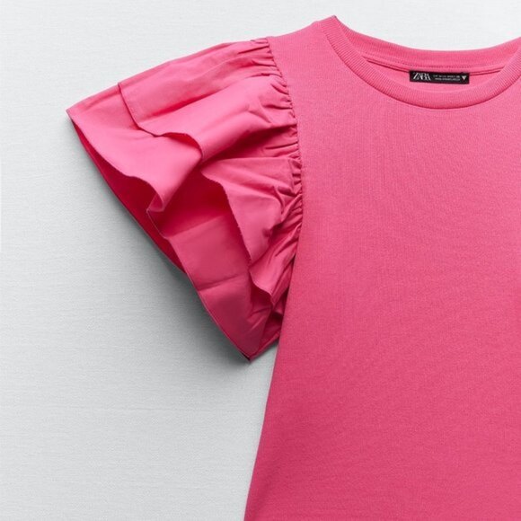 Pink ZARA Ruffle Sleeve Rib Knit Bodysuit Top (NWT) - Picture 5 of 8